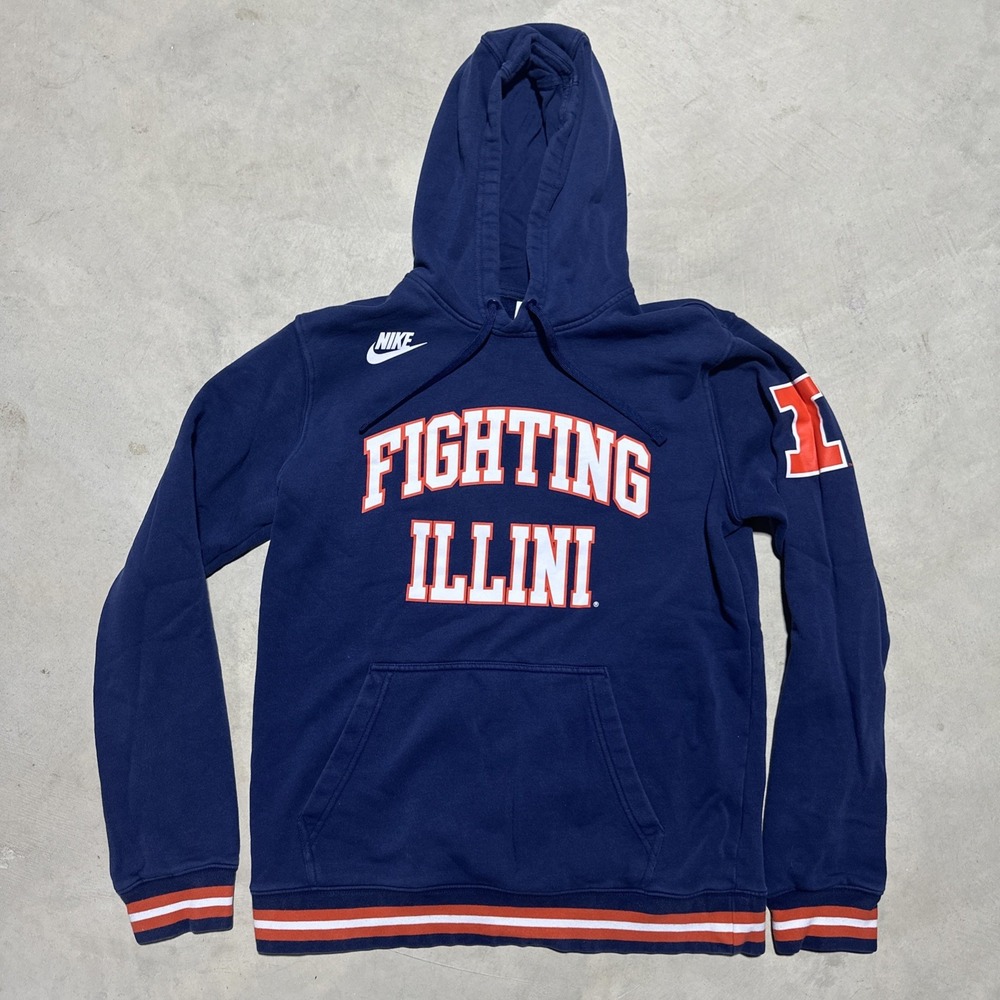 Nike Illinois Fighting Illini Hoodie SZ Medium Logo Swoosh U Of I Blue Orange